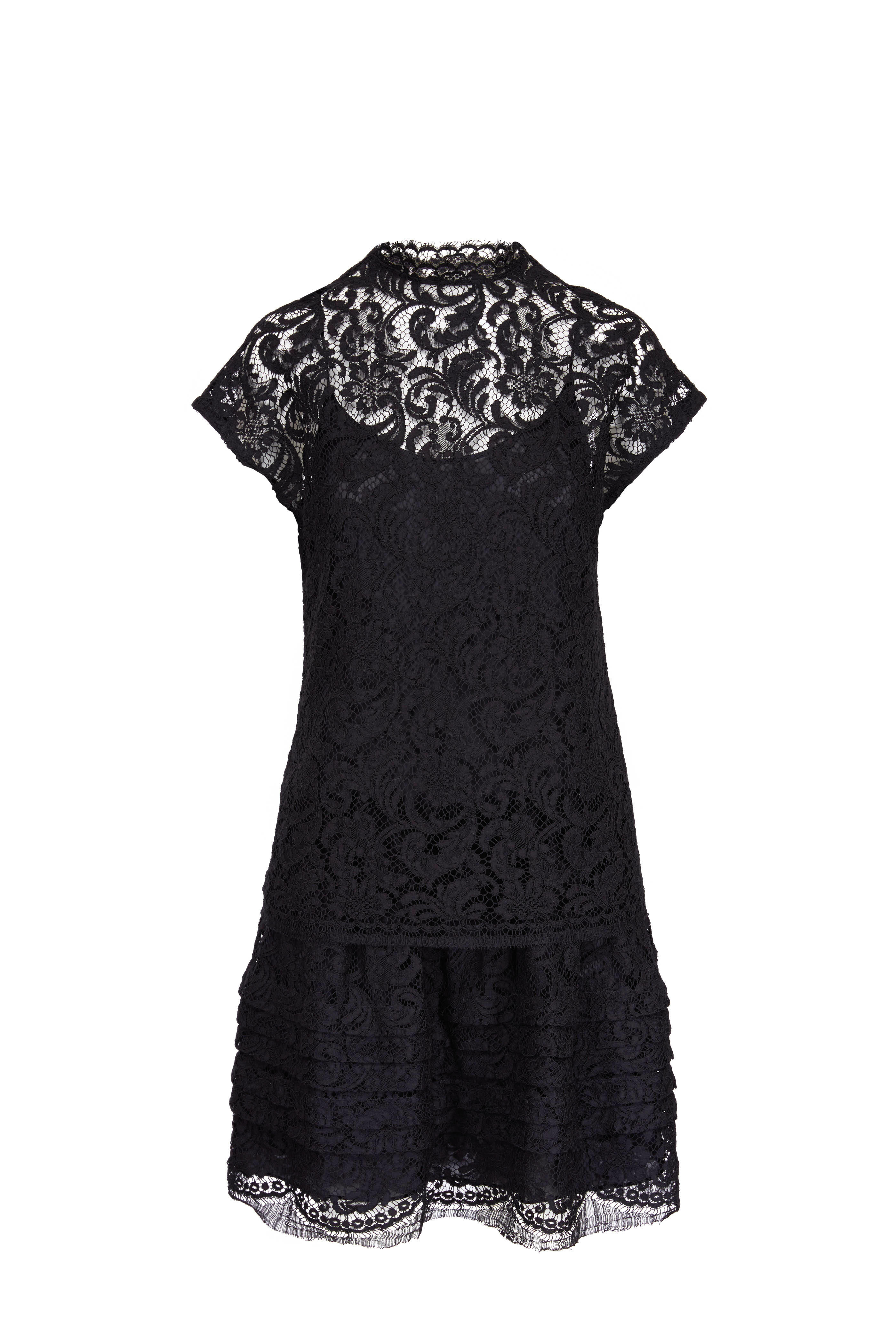 Adam Lippes - Black Corded Lace Mockneck Dress