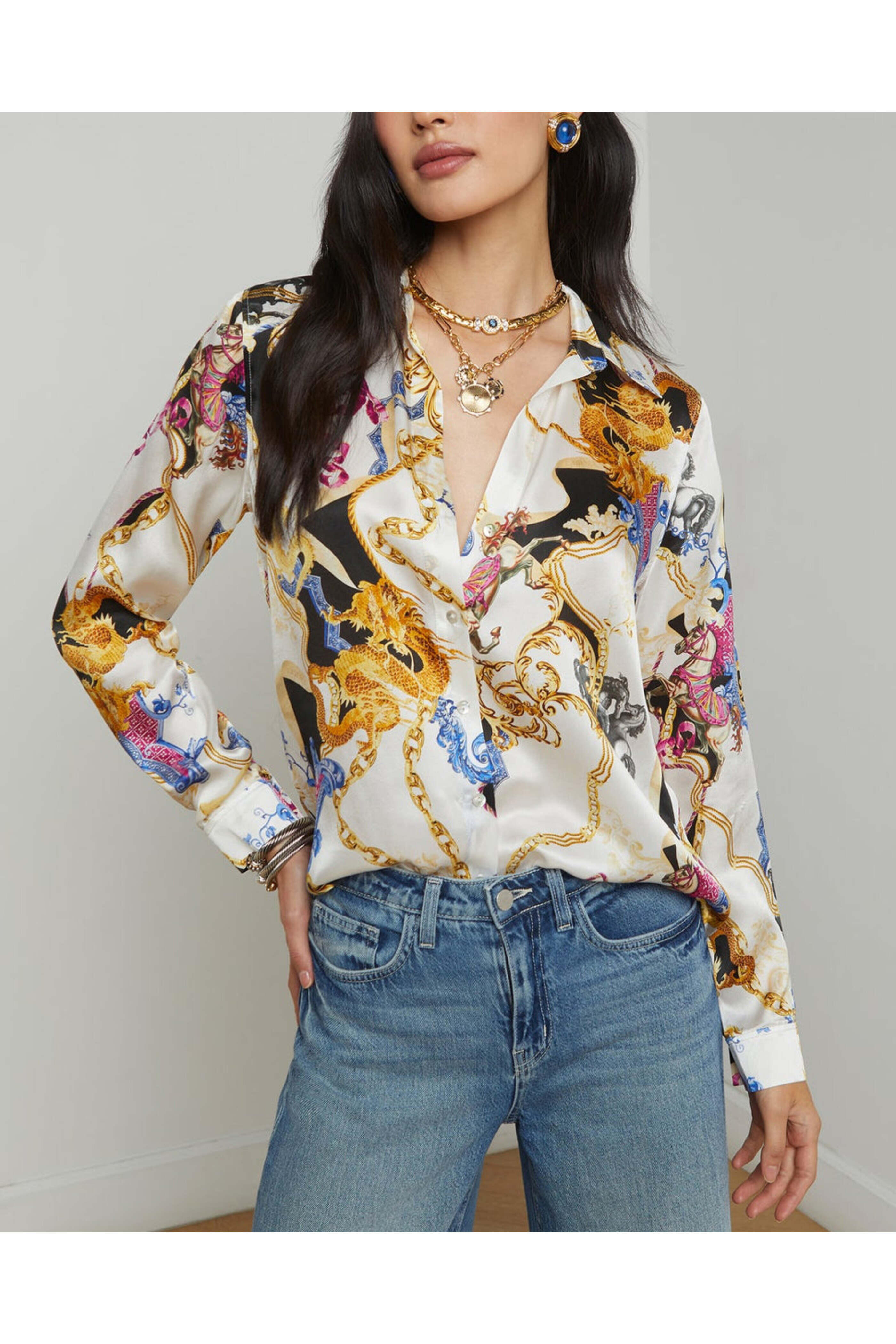 L'Agence - White and Black Renaissance Tyler Blouse