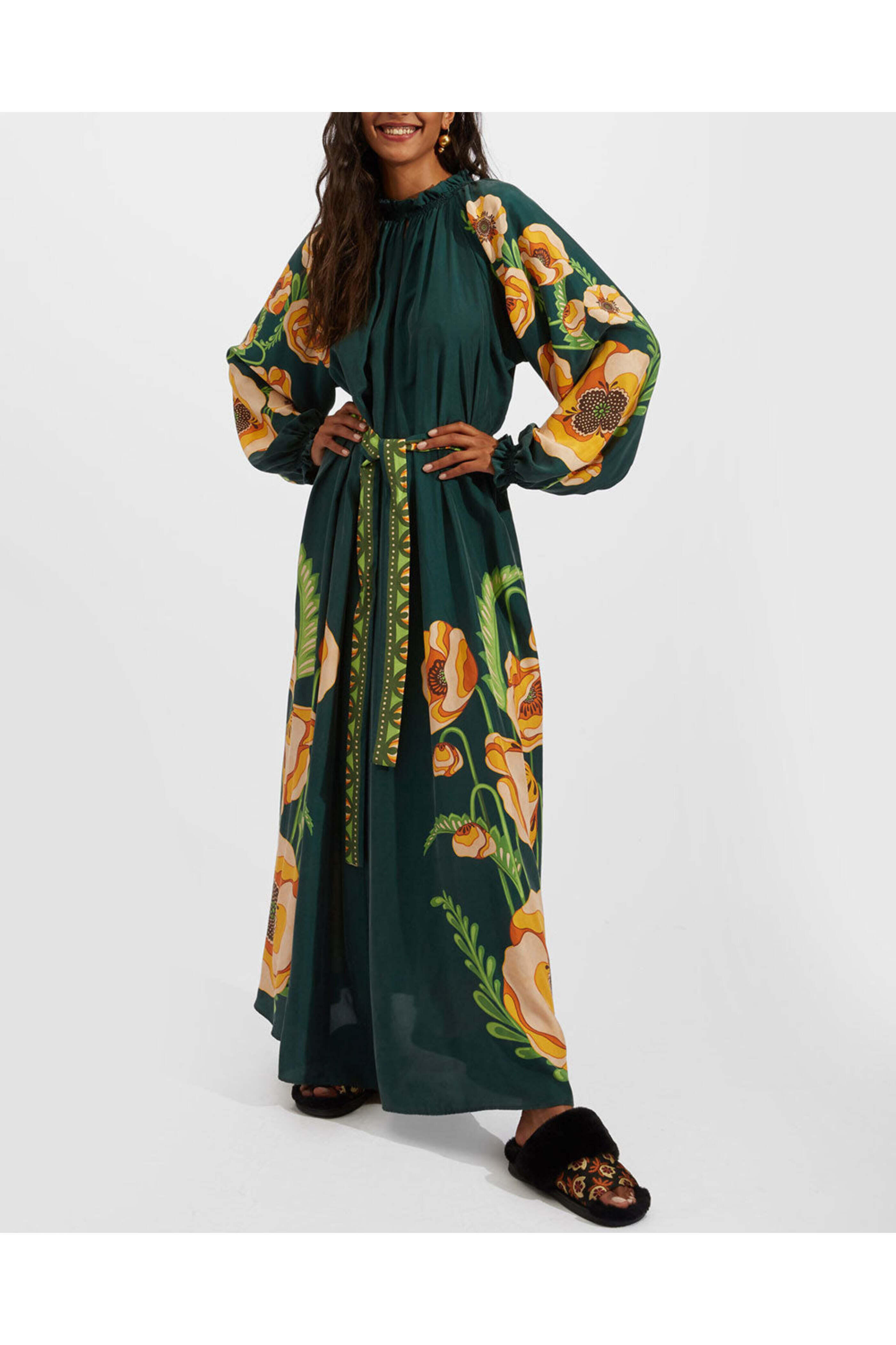 La DoubleJ - Poppies Green Placee Chere Dress