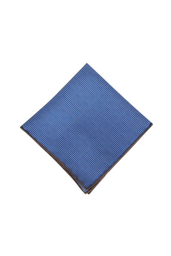 Brioni - Blue Micro Square Print Reversible Pocket Square