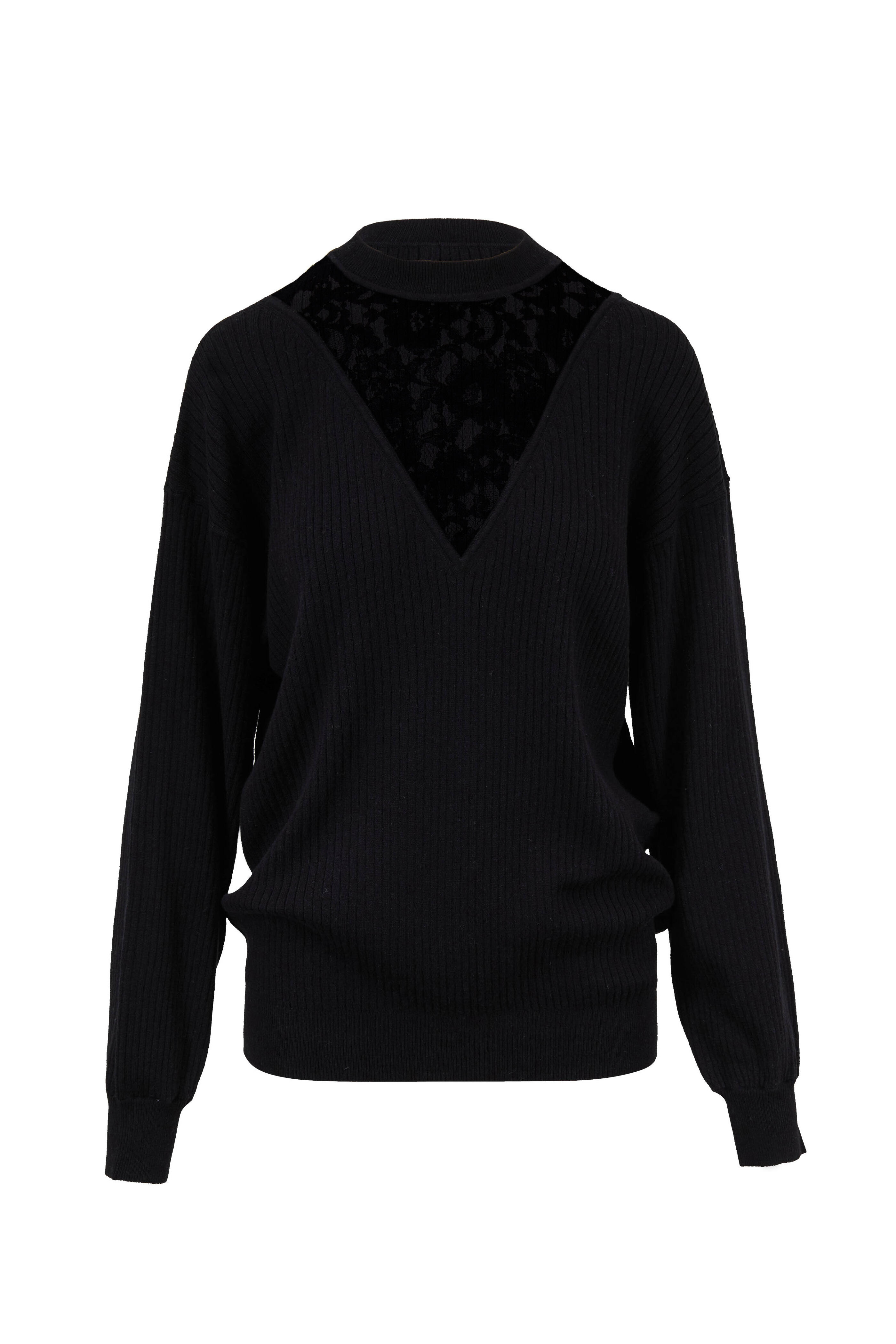 See by Chloé - Black Illusion Lace Wool & Cotton Sweater
