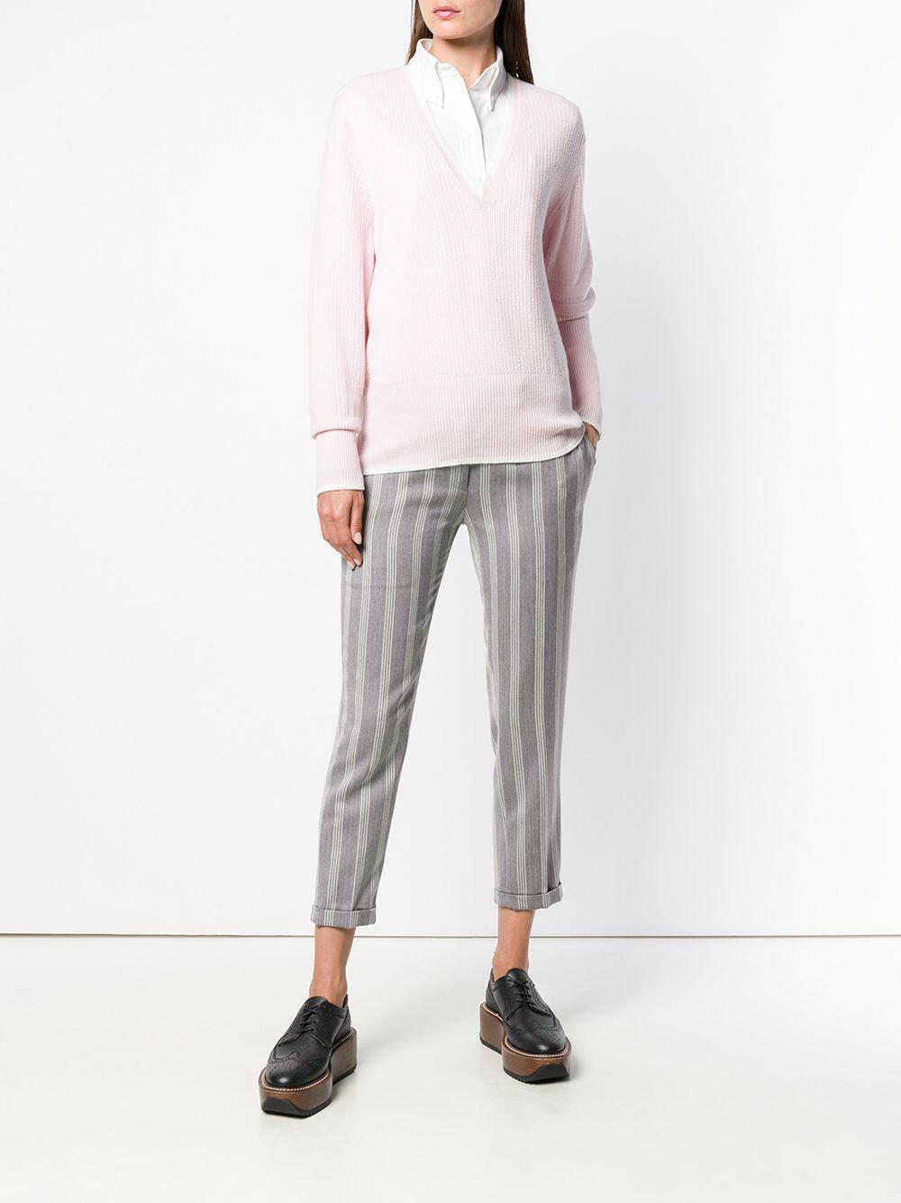 Thom Browne - Light Pink Cashmere Deep V-Neck Sweater
