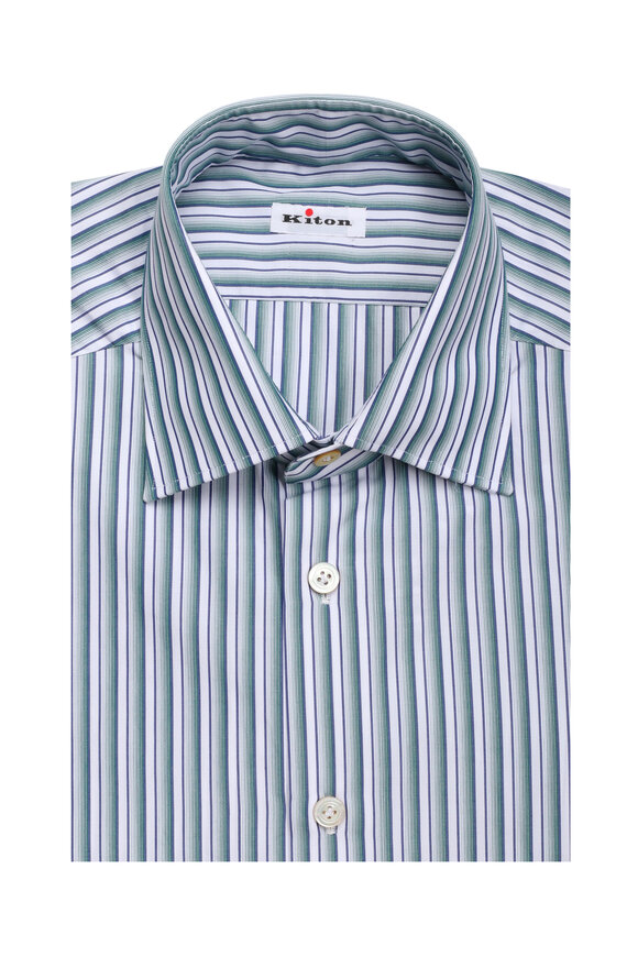 Kiton Emerald Green & Navy Stripe Sport Shirt