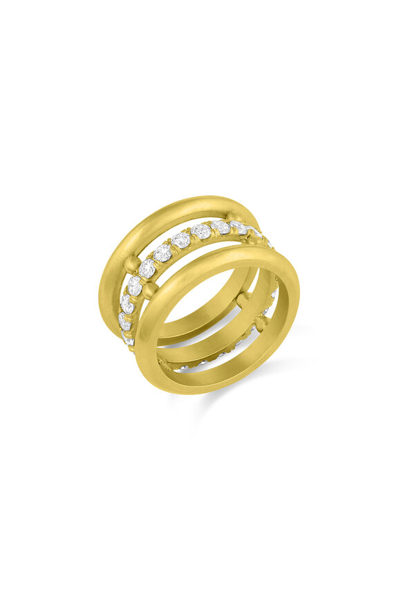 Leigh Maxwell - 18K Yellow Gold Triple Bar Pavé Diamond Ring