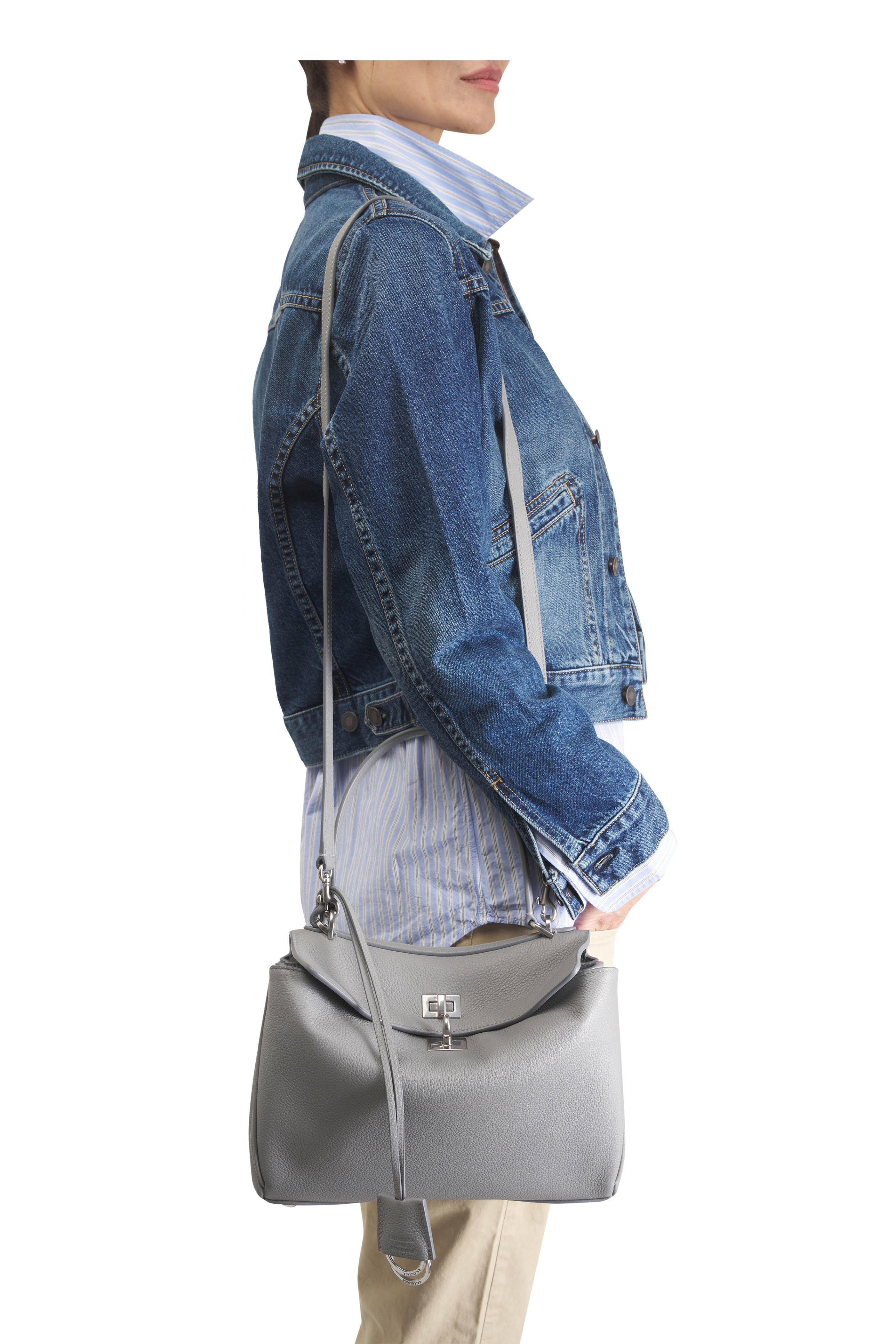 Balenciaga - Small Rodeo Gray Grained Leather Top Handle Bag