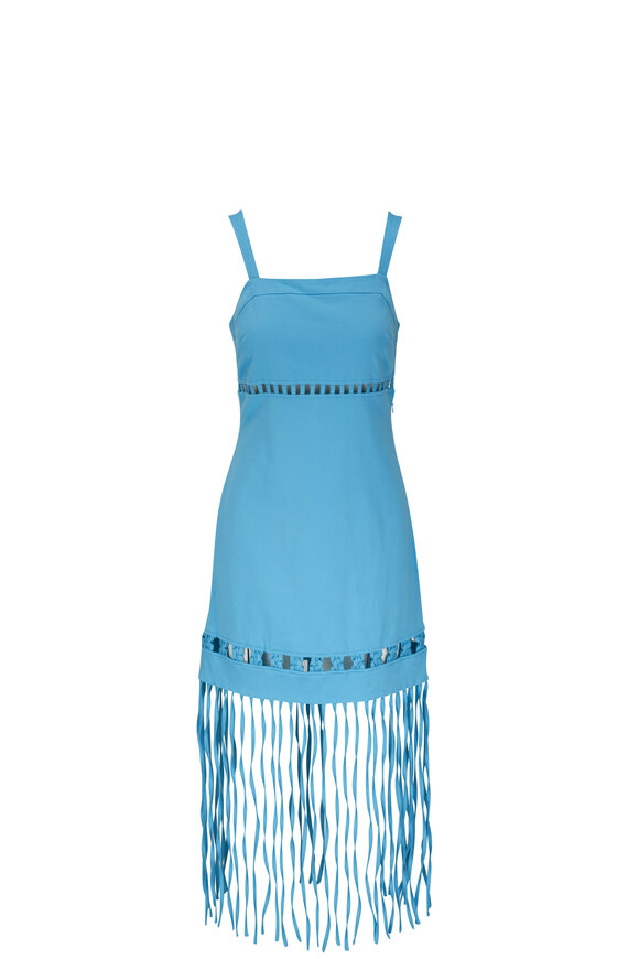 Jonathan Simkhai - Effy Blue Sateen Fringe Hem Dress