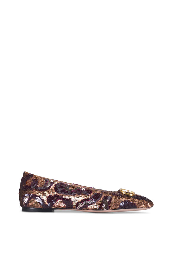 Valentino Garavani VLogo Signature Brown Animalier Ballerina Flat - view 2