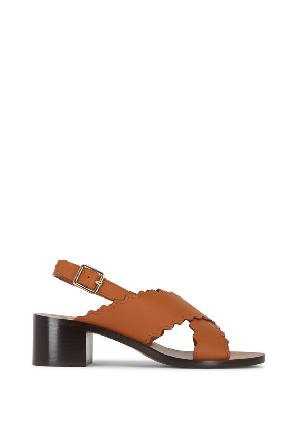 Chloé - Cognac Leather Chunky Heel Slingback, 40mm