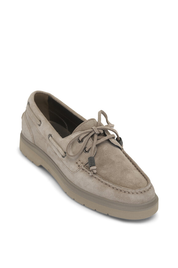 Brunello Cucinelli Ice Suede Monili Boat Shoe