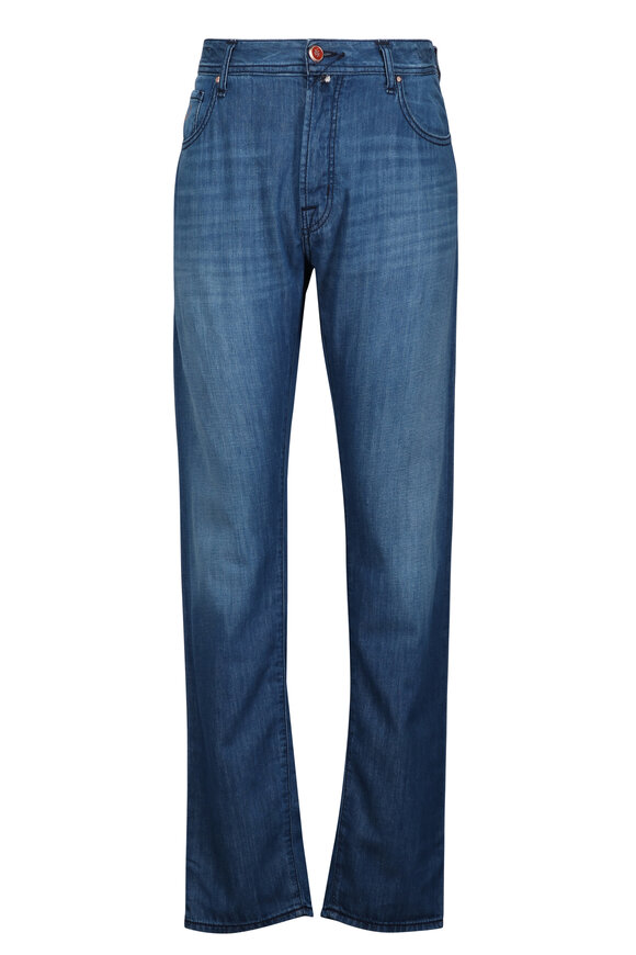 Jacob Cohen  Bard Vintage Wash Medium Blue Selvedge Denim Jean