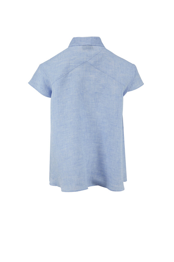 Bogner - Laurie Blue Linen Short Sleeve Popover Blouse