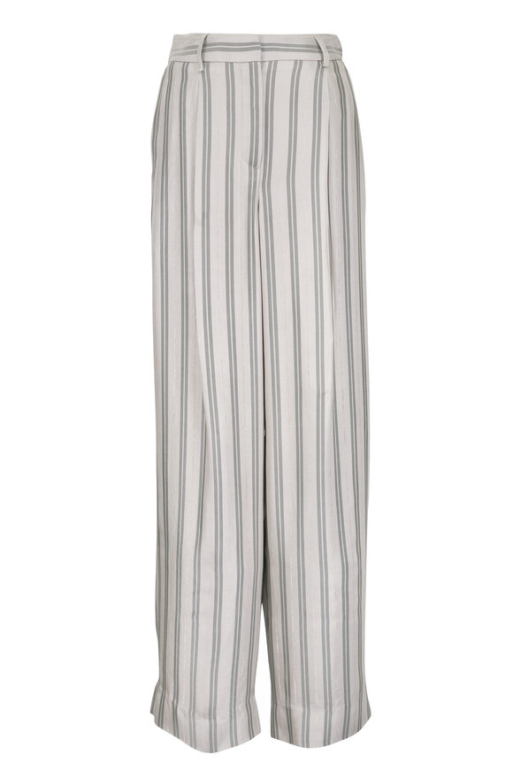 TWP Hudson St Ivory & Green Fluid Regency Stripe Pant