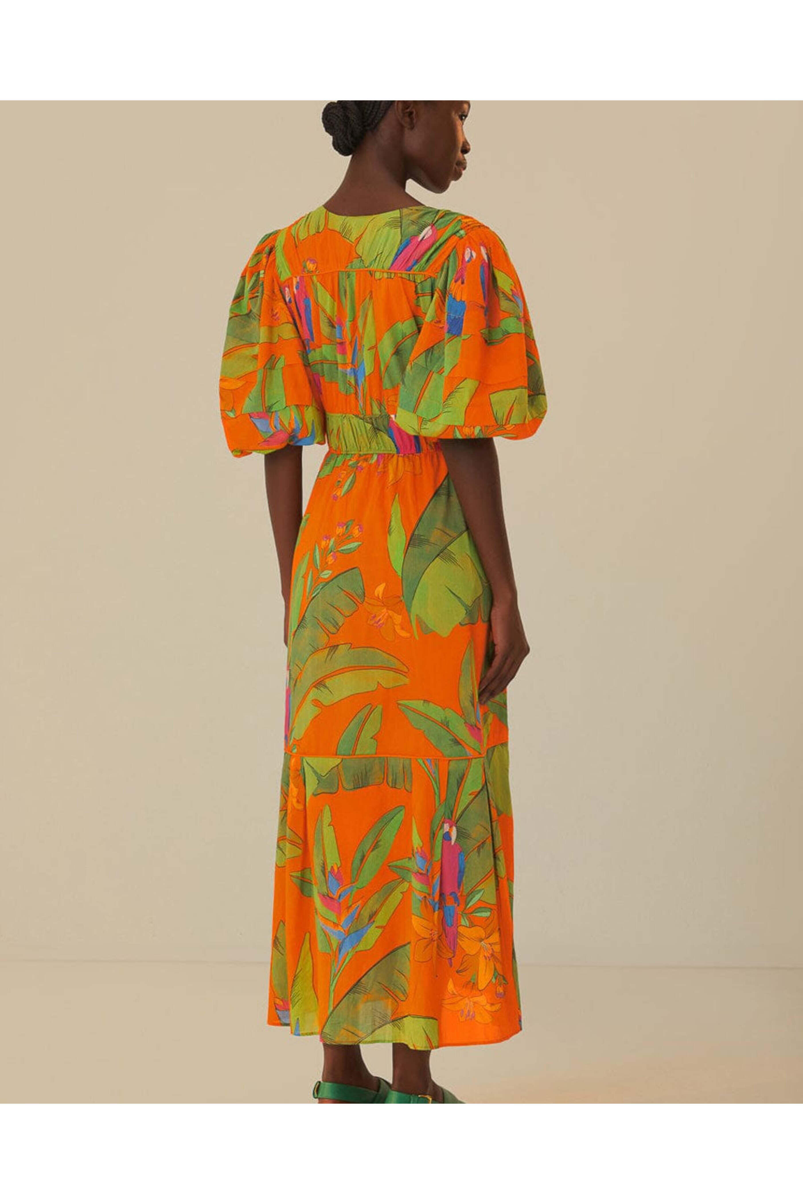 Farm Rio - Orange Fresh Macaws Midi Dress