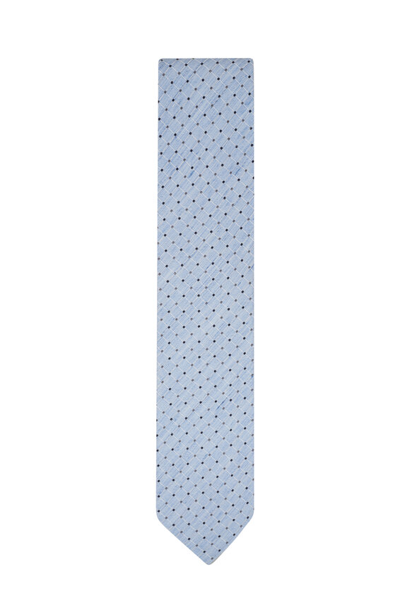 Eton Light Blue Geometric Print Silk & Linen Necktie 