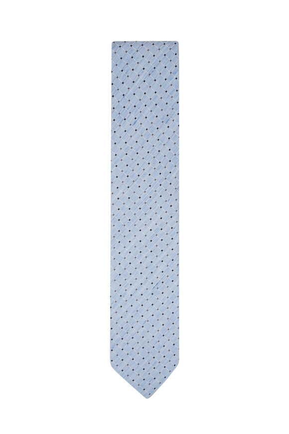 Eton - Light Blue Geometric Print Silk & Linen Necktie 