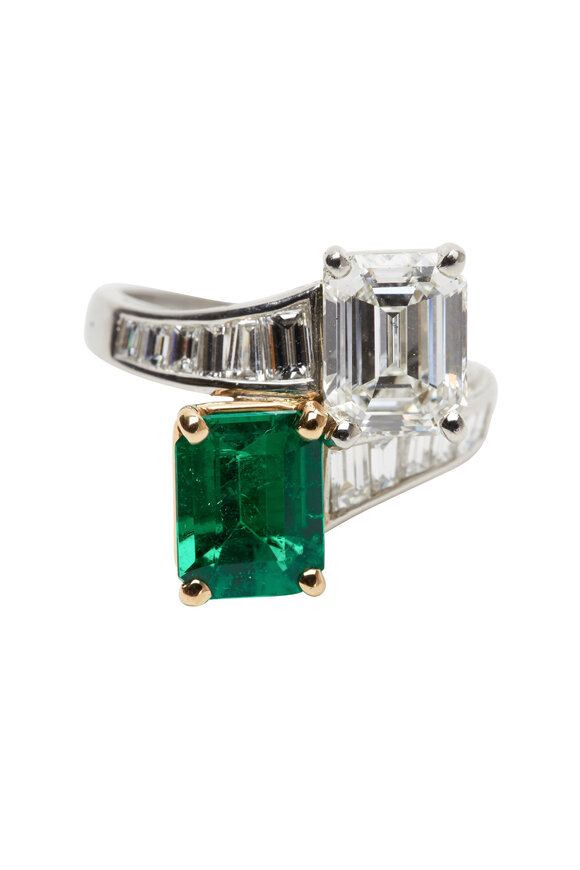 Oscar Heyman - Gold & Platinum Emerald & Diamond Bypass Ring