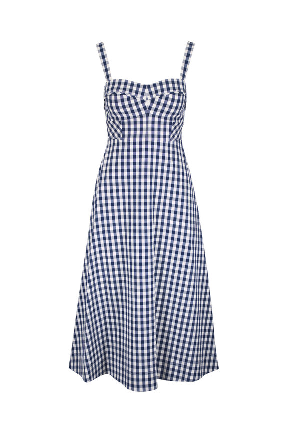 Veronica Beard Aila Navy & Dove White Gingham Midi Dress - view 1