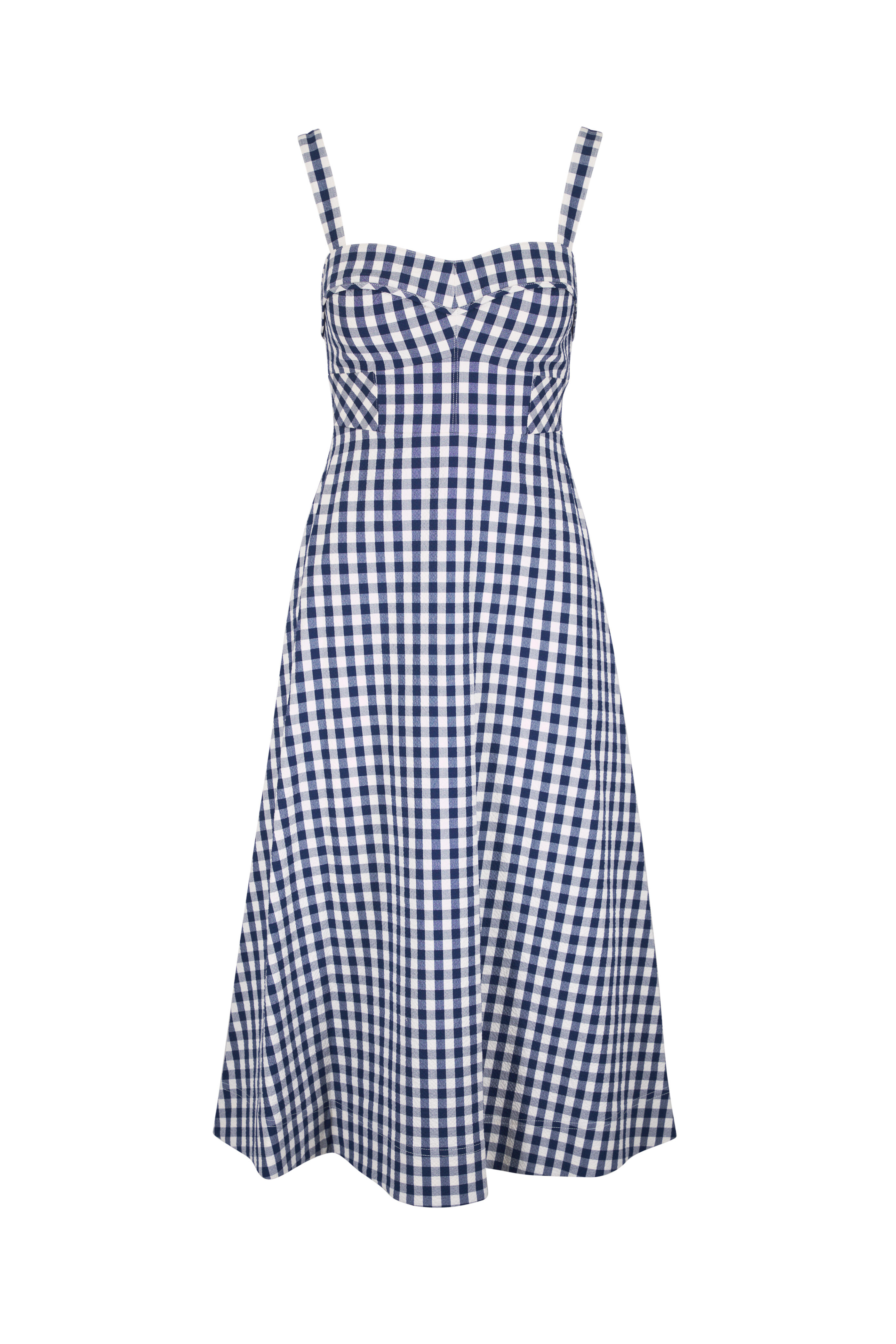 Veronica Beard - Aila Navy & Dove White Gingham Midi Dress - view 1