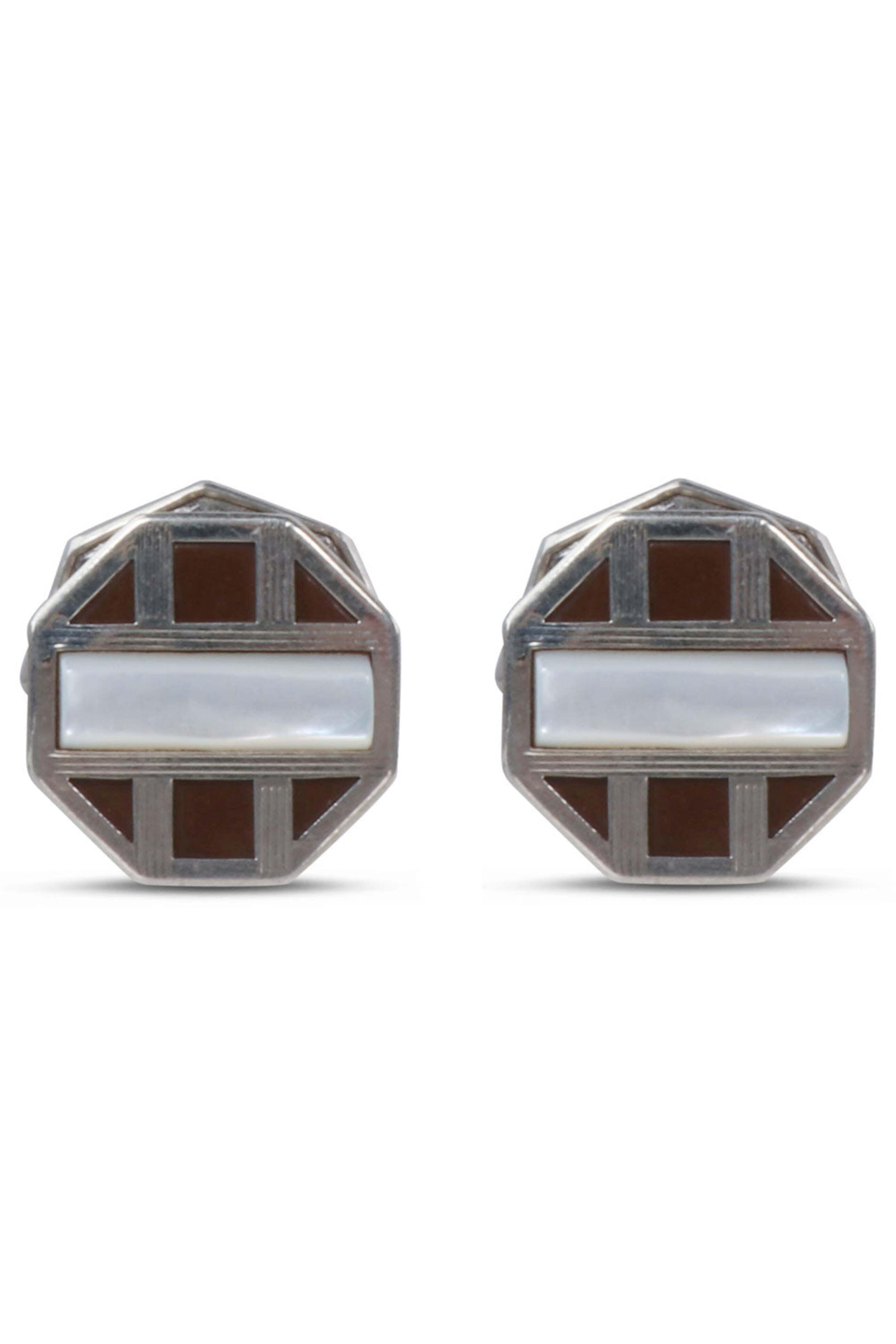 Spivey - Antique Brown Celluloid & Pearl Octagon Cufflinks