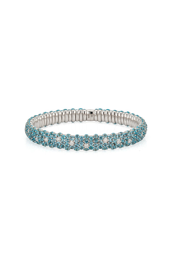 ZYDO 18k White Gold Blue Topaz Domed Stretch Bracelet - view 2
