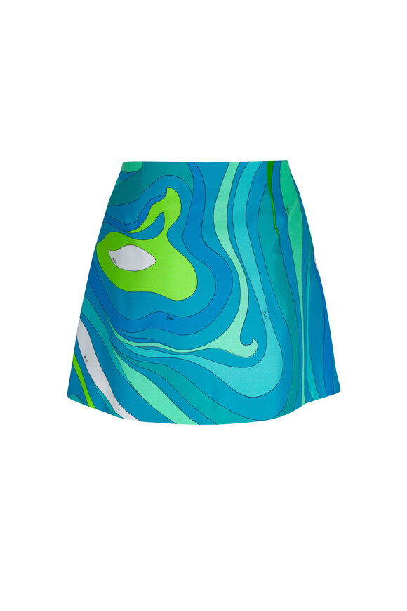 Pucci - Turquoise & Green Print Silk Skirt