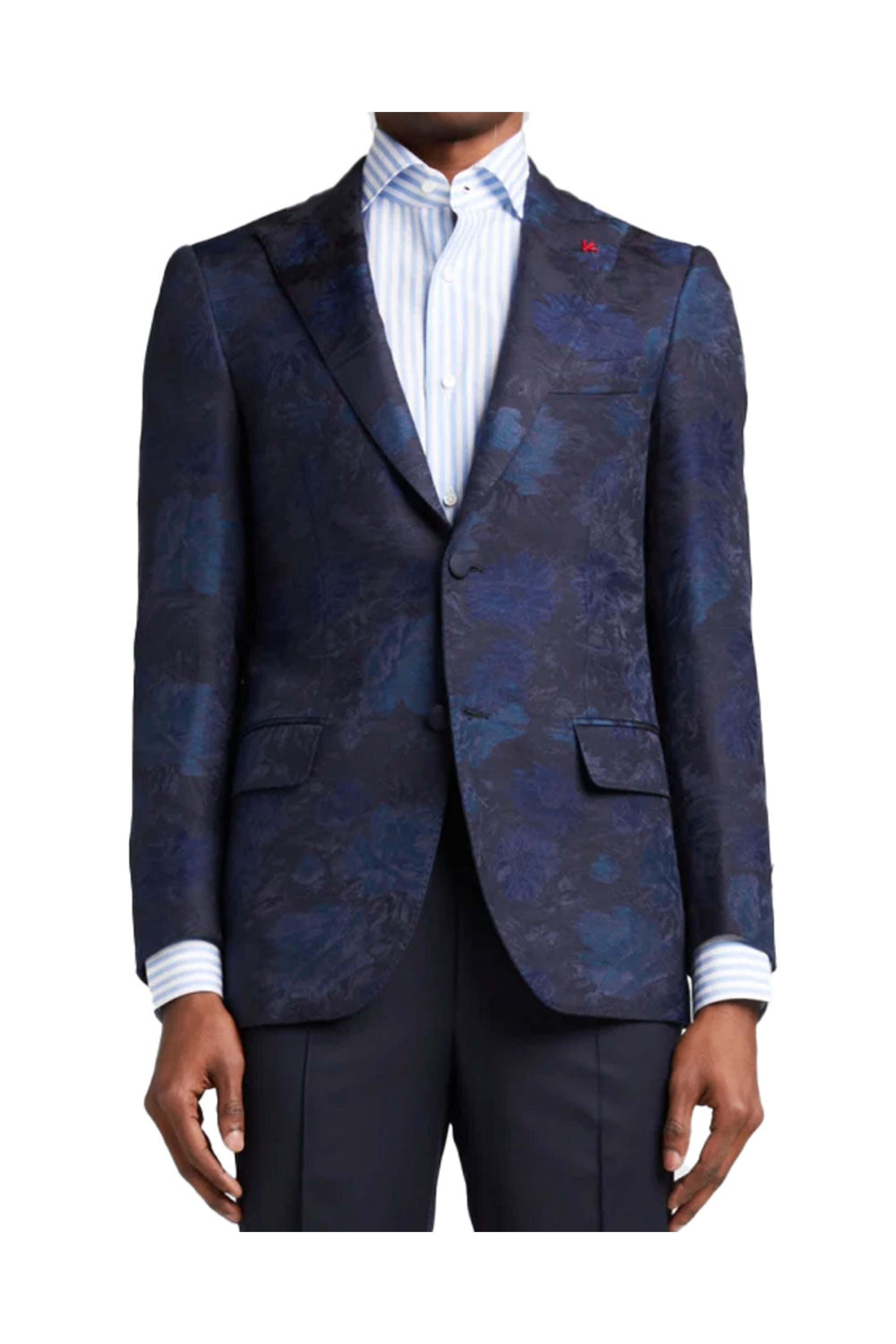 Isaia - Navy Blue Floral Pattern Smoking Jacket
