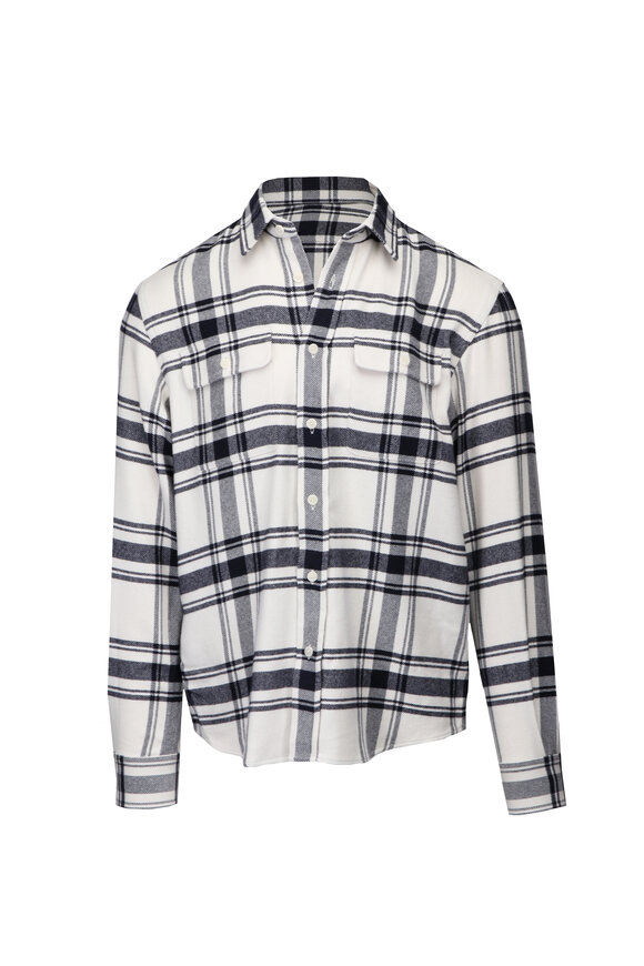 Ralph Lauren Purple Label Plaid Navy & Cream Cashmere & Cotton Shirt - view 1