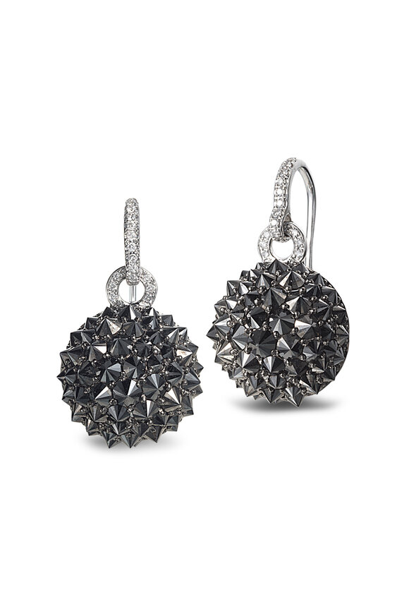 Nam Cho 18k White Gold Black Diamond Half Ball Earring