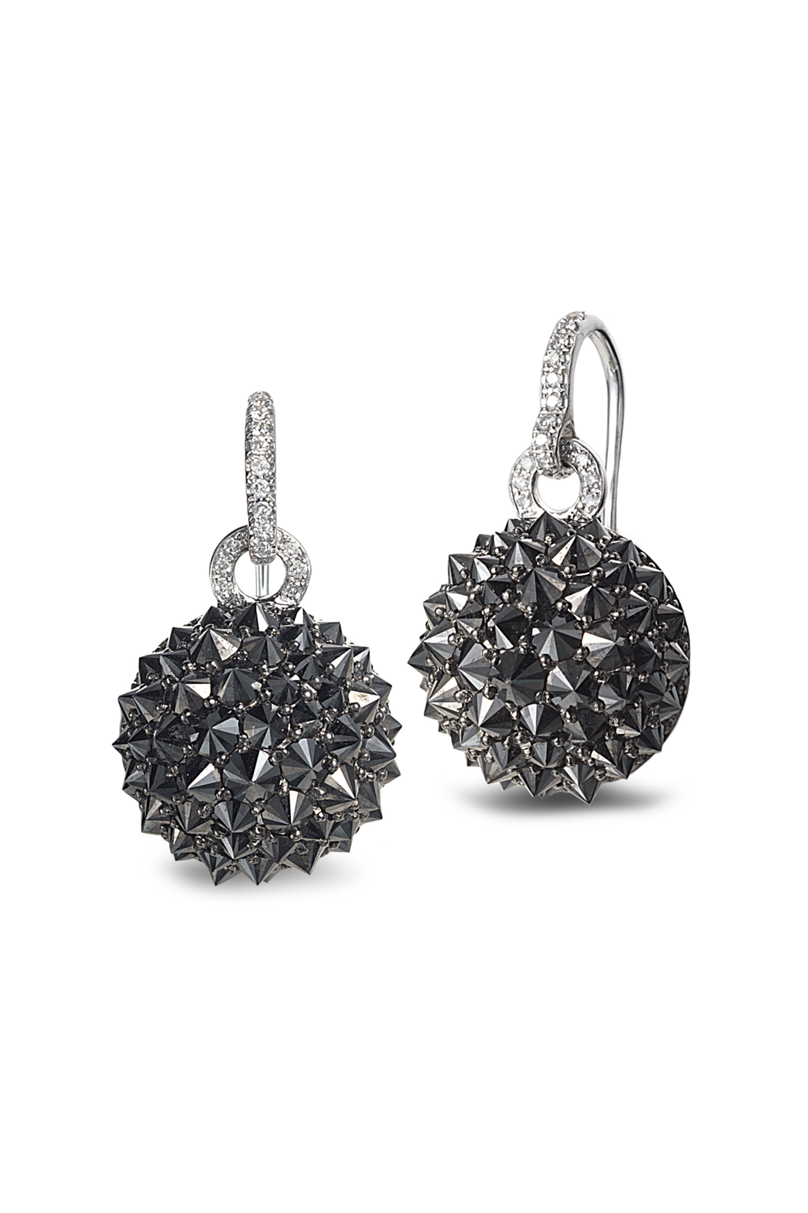 Nam Cho - 18k White Gold Black Diamond Half Ball Earring
