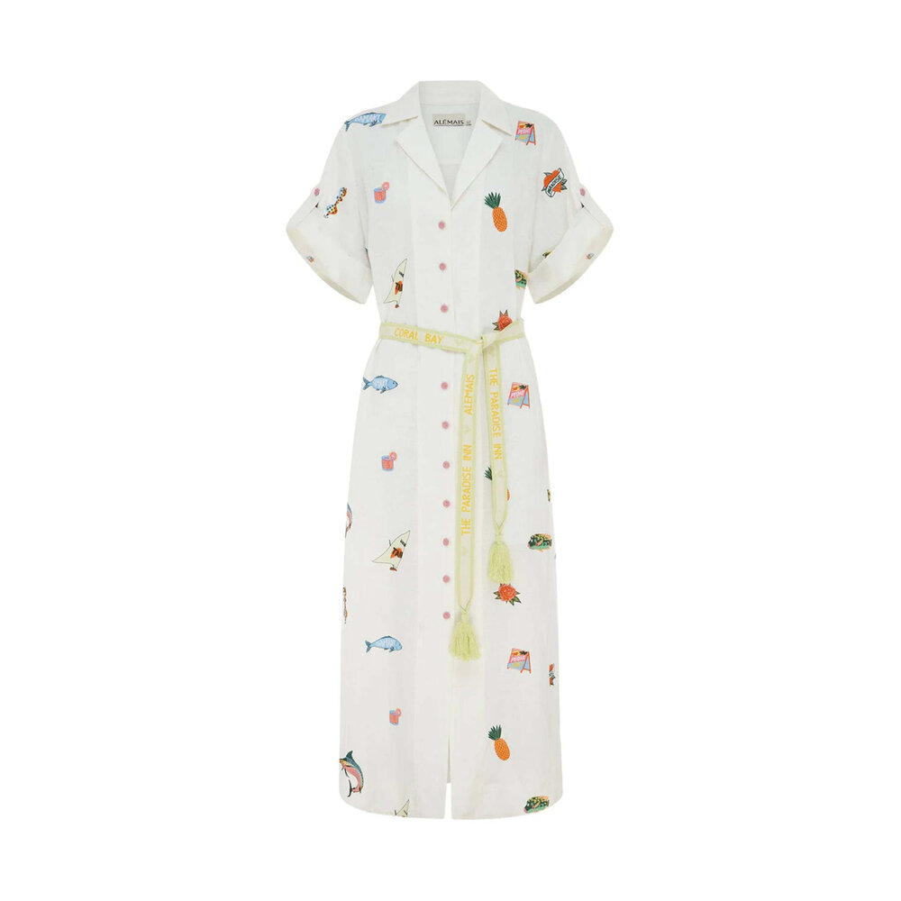 Almais - Cream Embroidered Blue Marlin Dress | Mitchell Stores