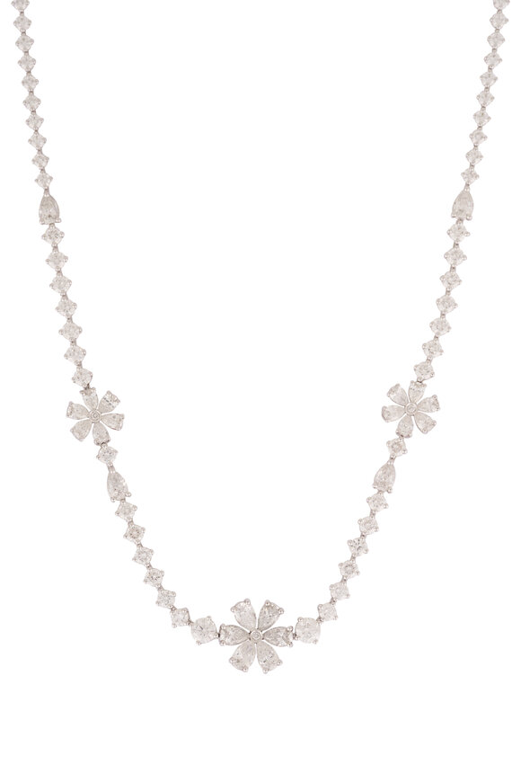ZYDO 18k White Gold Diamond Flower Motif Necklace - view 3