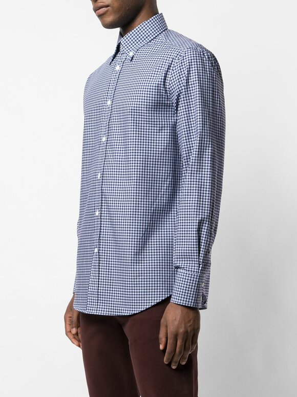 Brunello Cucinelli - Navy Blue & Light Blue Plaid Basic Fit Sport Shirt