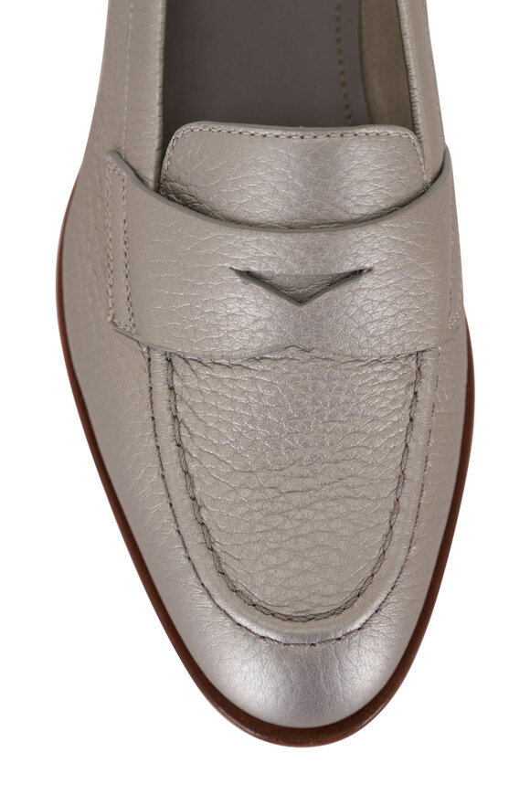 Santoni - Famed Silver Metallic Brushed Leather Loafer 