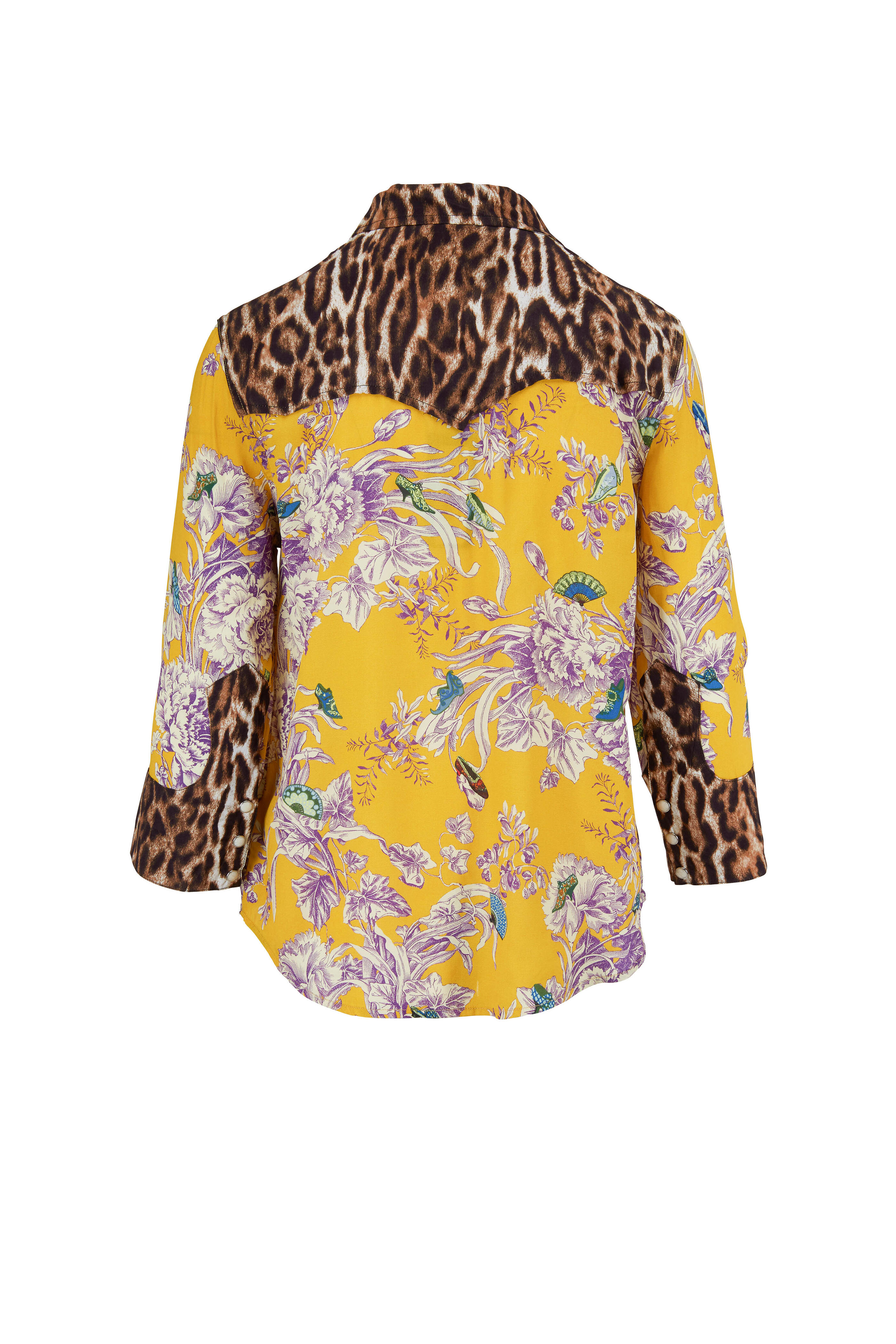 R13 Mustard Floral Exaggerated Collar Western Shirt