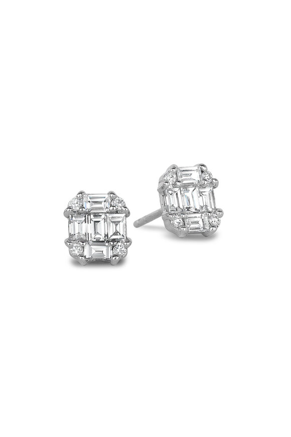 Nam Cho Invisible Diamond Octagon Stud Earrings