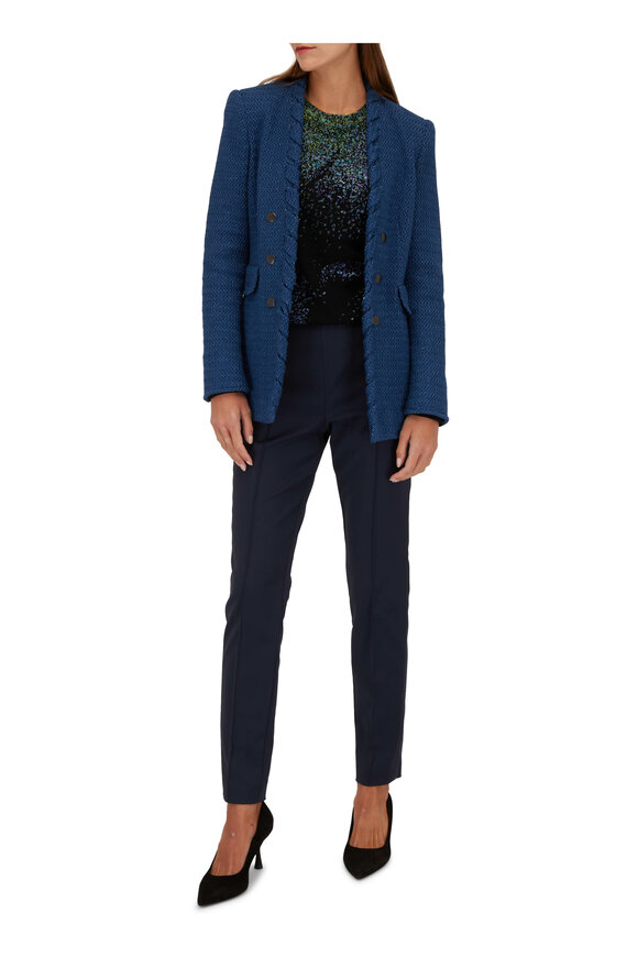 Akris Punto - Denim Blue Tweed Knit Twist Collar Blazer