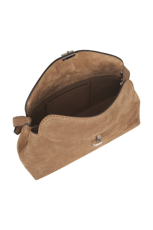 Totême T-Lock Dark Tan Suede Leather Clutch - view 4
