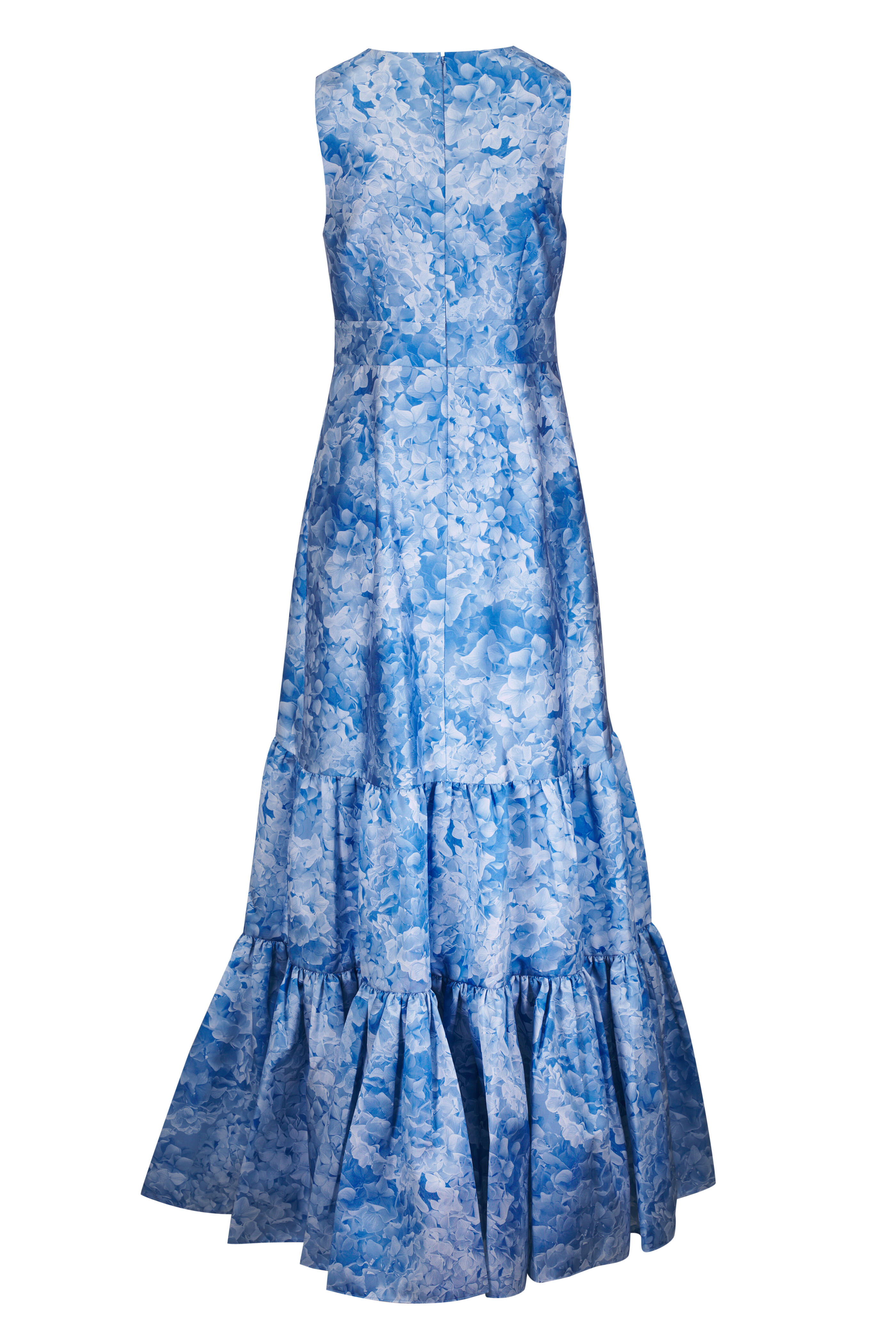 Sachin + Babi - Rori Blue Hydrangea Blooms Print Mikado Gown