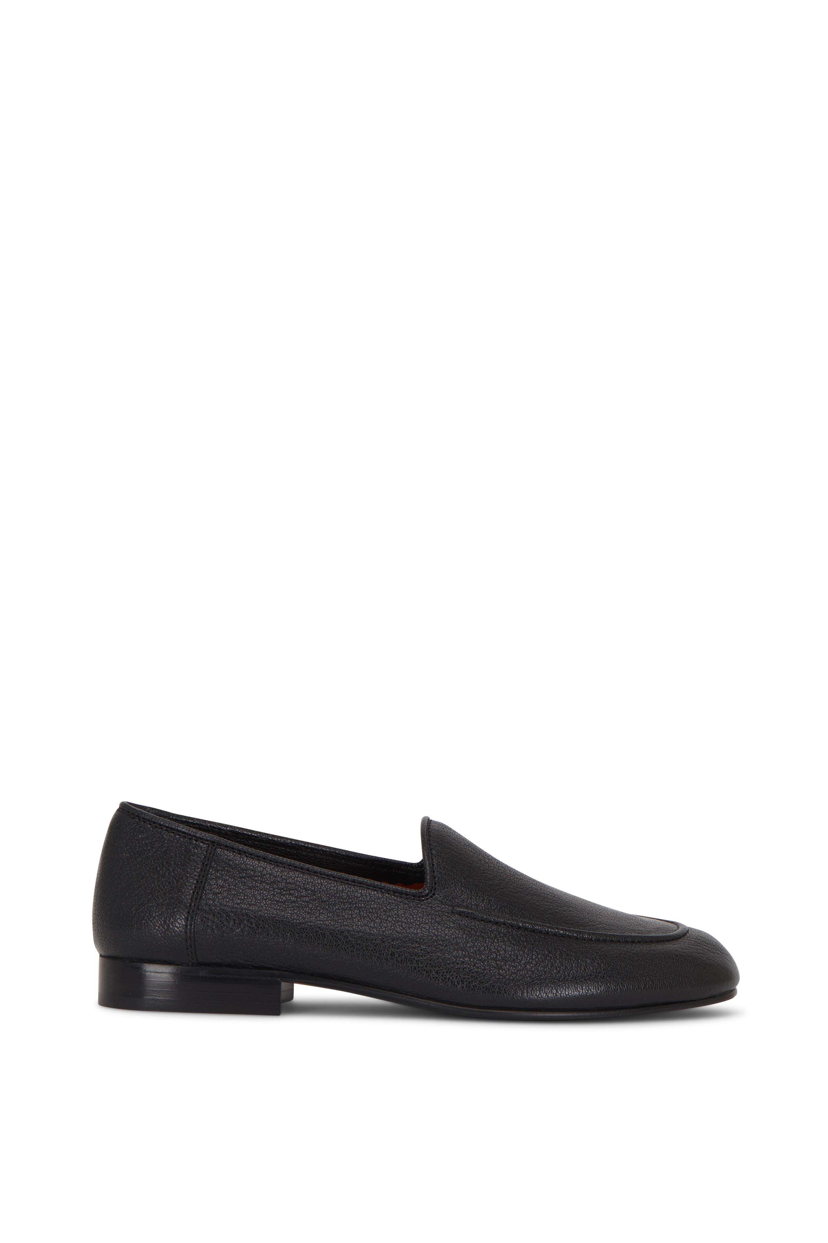 The Row - Black Grain Leather Moccasin | Mitchell Stores