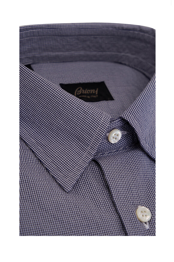 Brioni - Navy & White Mini Check Cotton Sport Shirt