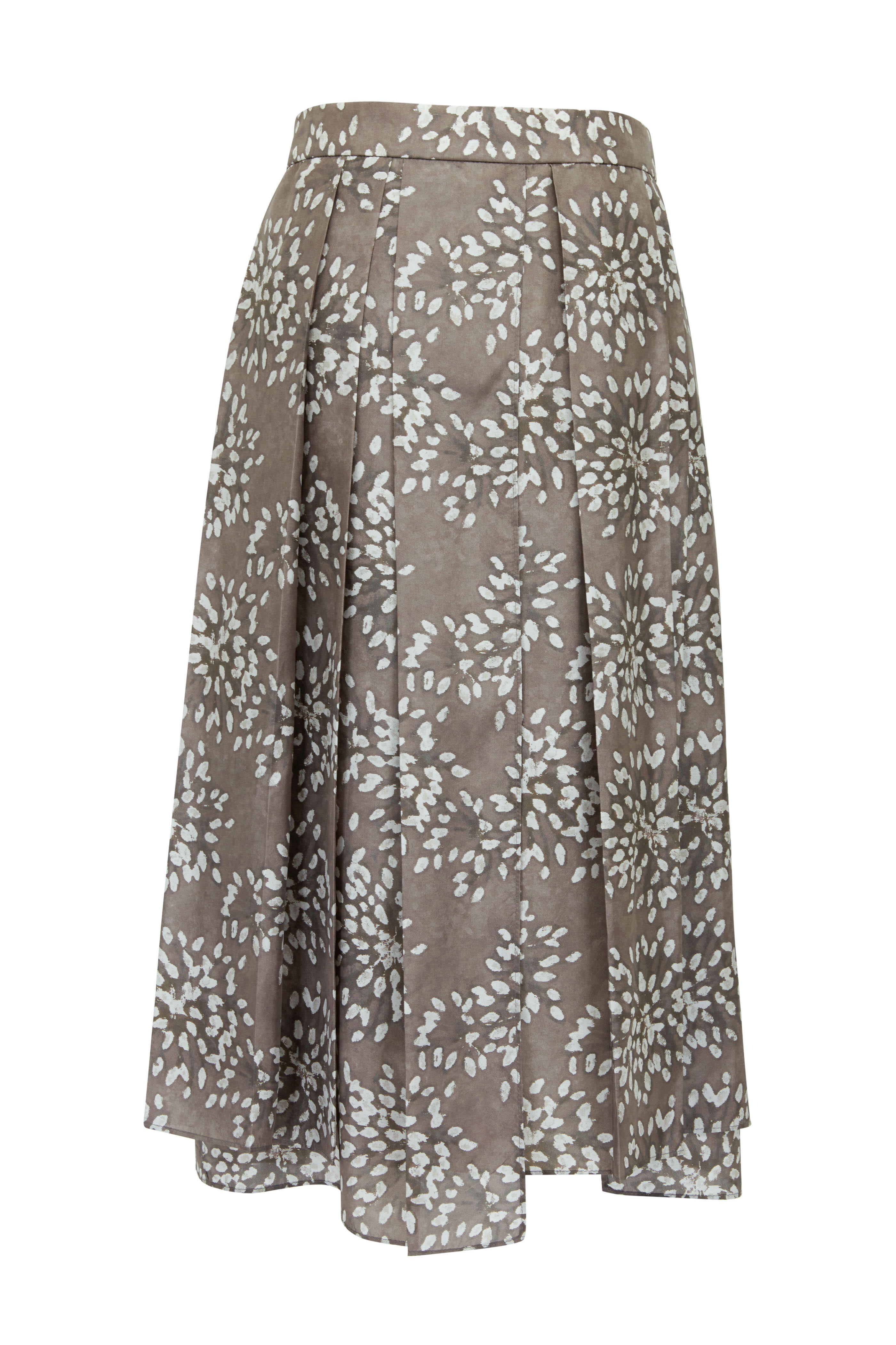 Brunello Cucinelli - Cafe Noir Silk Floral Midi Skirt