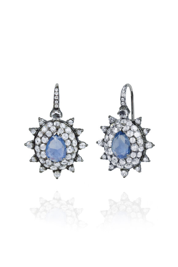 Nam Cho - White Gold Blue Sapphire & Diamond Earrings 
