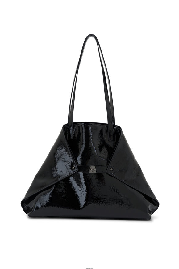 Akris Medium Ai Black Crinkled Patent Leather Tote 