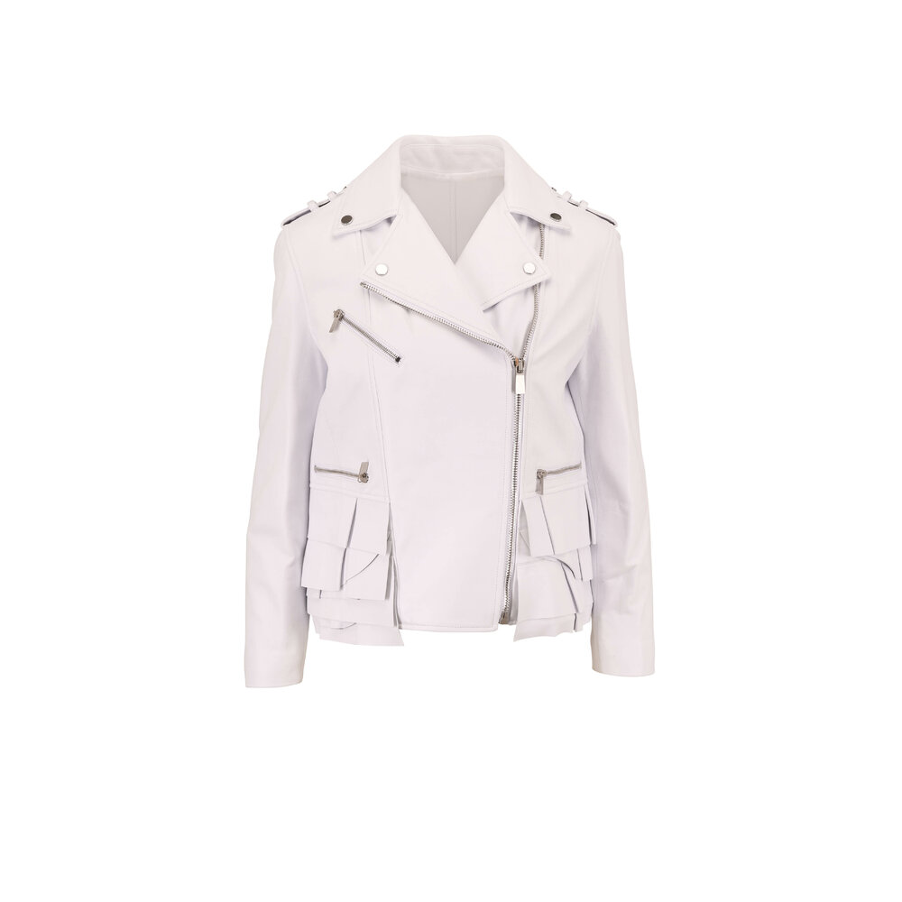 Michael michael kors ruffle hem leather sale moto jacket