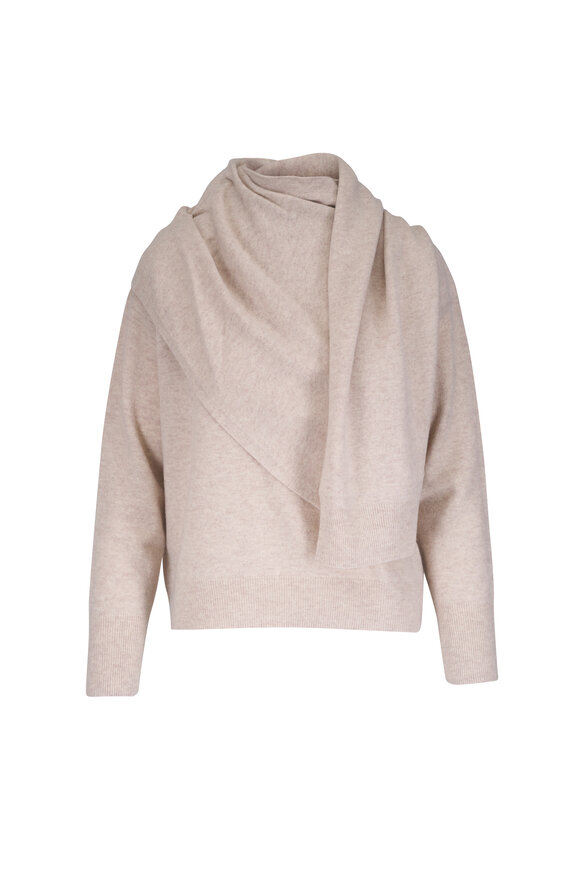 Vince Heather Dove Oat Draped Shawl Sweater
