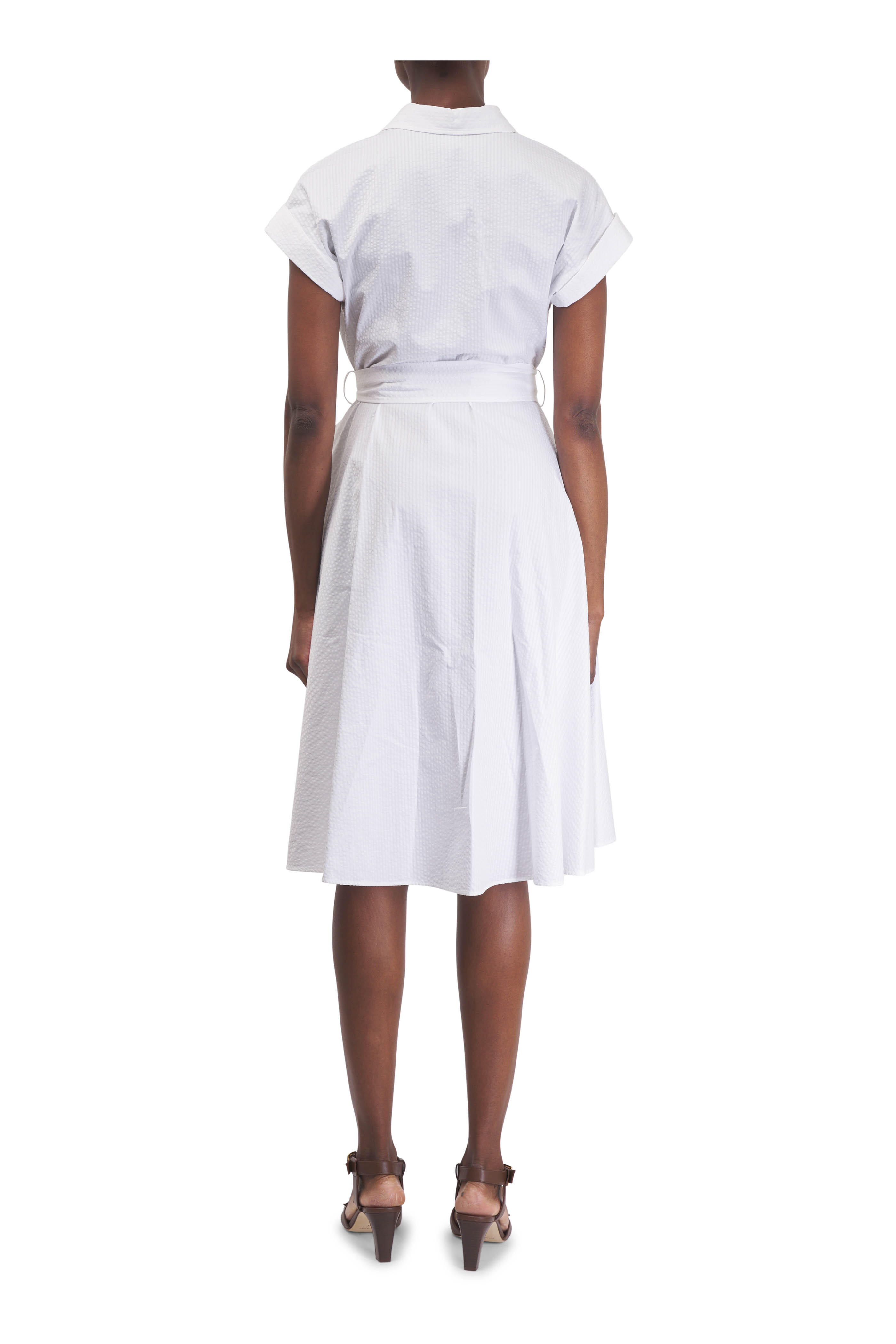 Kiton - White Cotton Seersucker A-Line Dress