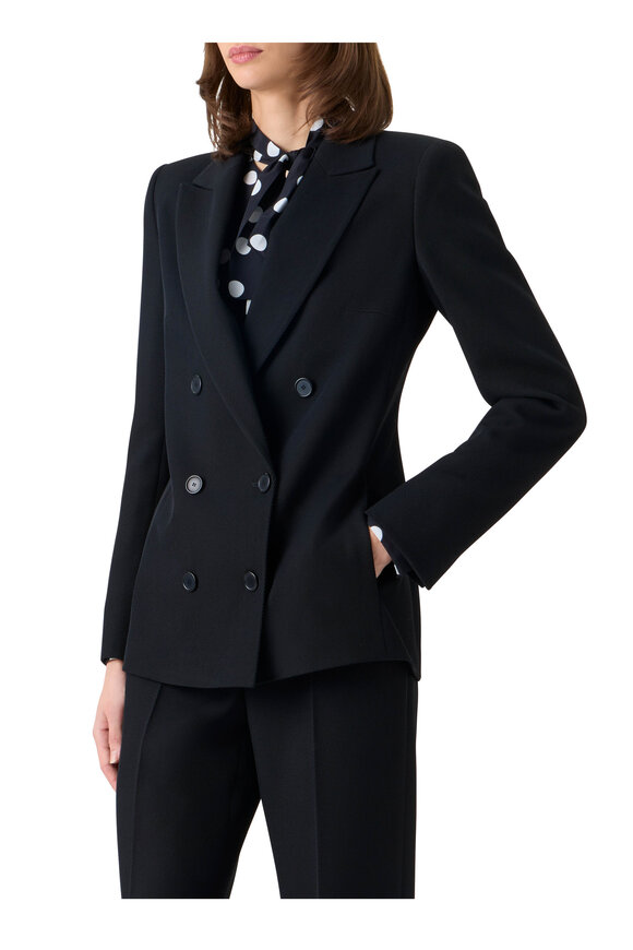 Akris Punto Black Tricotine Wool Double-Breasted Jacket - view 4