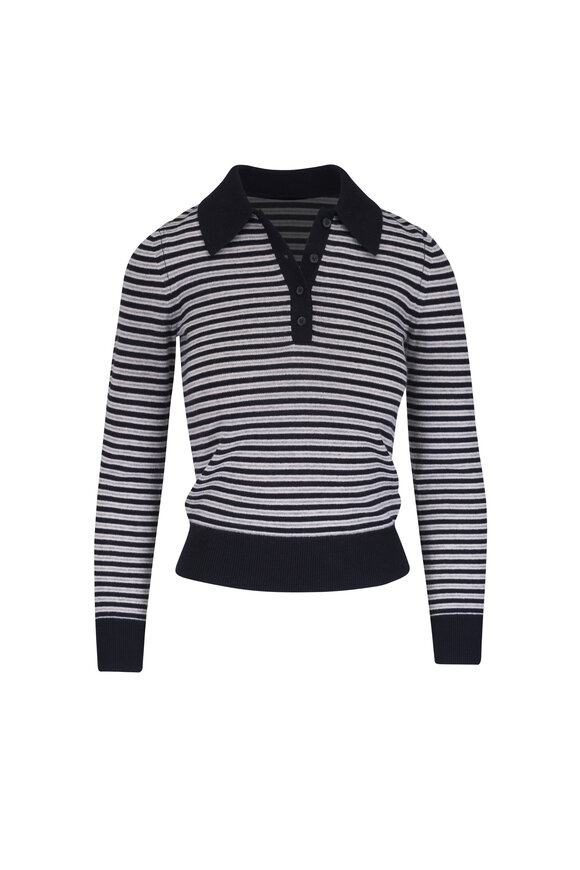 Nili Lotan Prescott Dark Navy Stripe Cashmere Polo