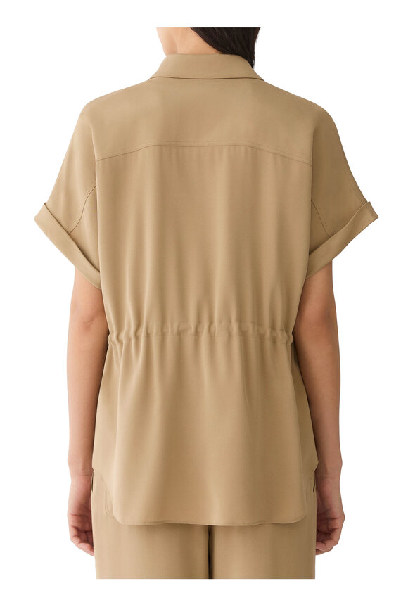 Lafayette 148 New York Khaki Stretch Silk Georgette Zip Front Blouse - view 3