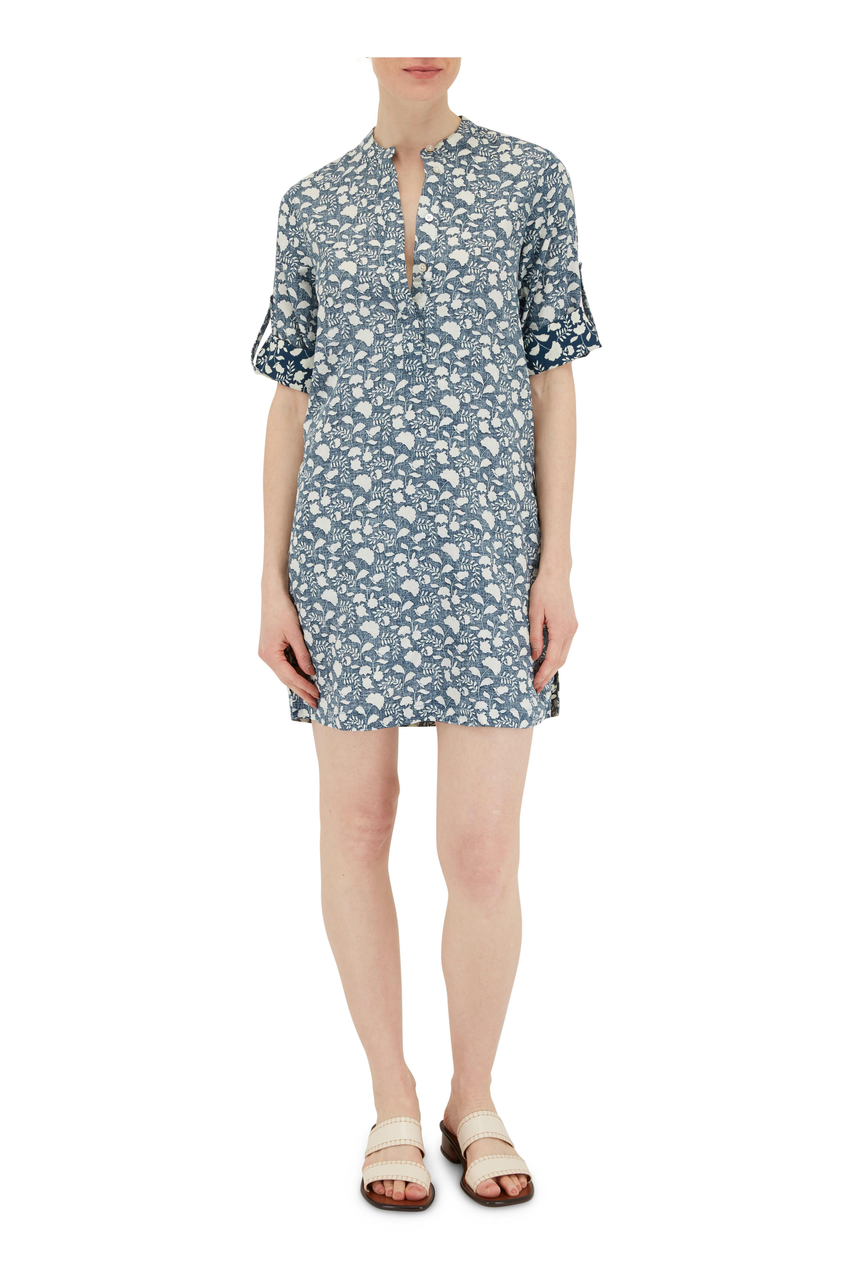Faherty Brand - Penelope Indigo Floral Linen Shift Dress